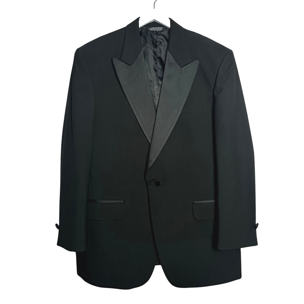 Jean Yves Paris Men Tuxedo Jacket Black Worsted Wool Peak Lapel Formal 40S